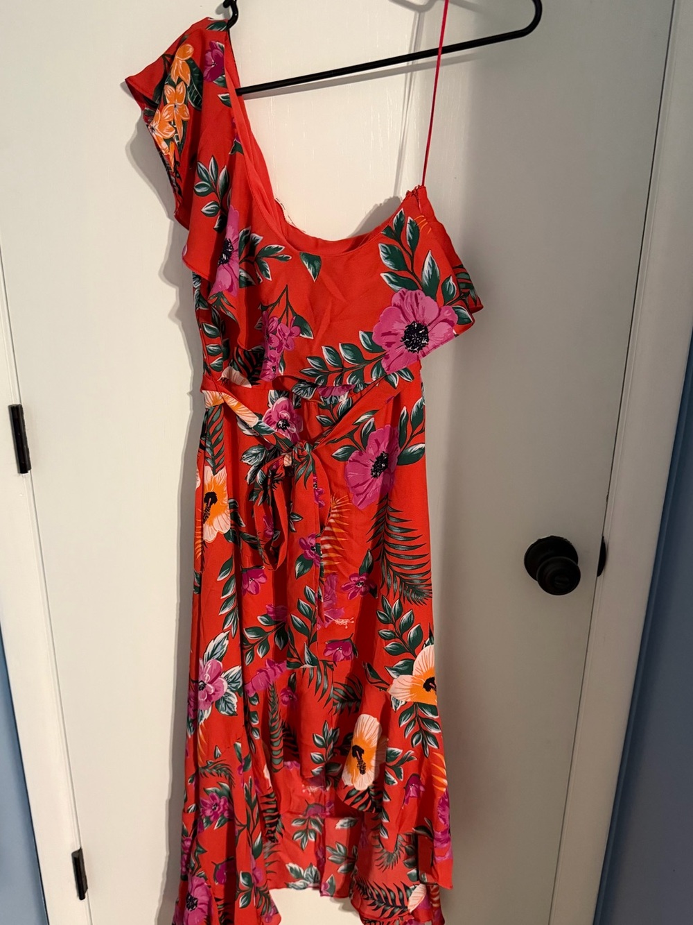 NWT!! Francesca's Collections One-Shoulder Floral Orange Dress